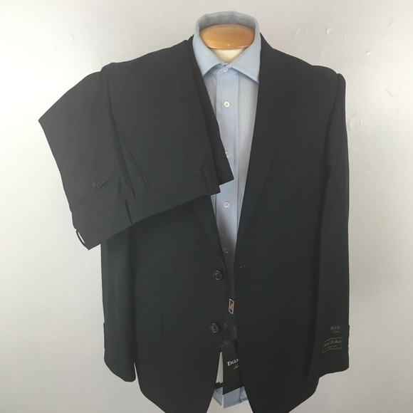 Tiglio 2 piece mens suit 42s solid navy 100% wool 2 button side vents NWT ea0167